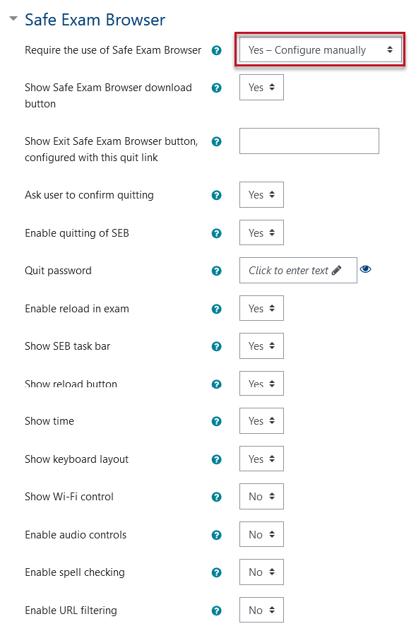 safe exam browser settings