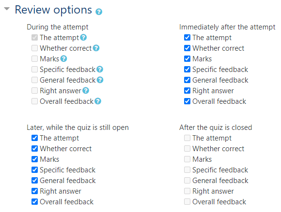 Quiz review options