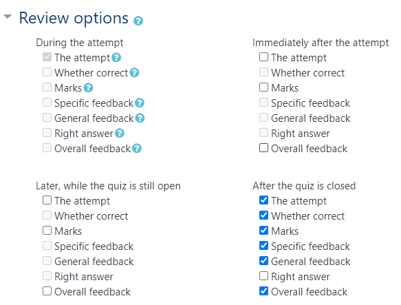 Quiz review options